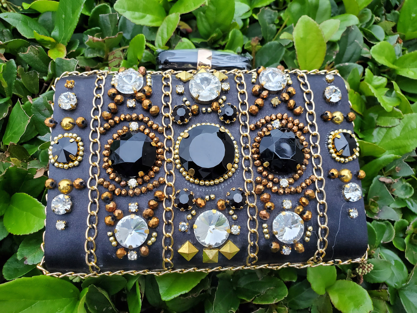 Rhinestone inspired metal clutch